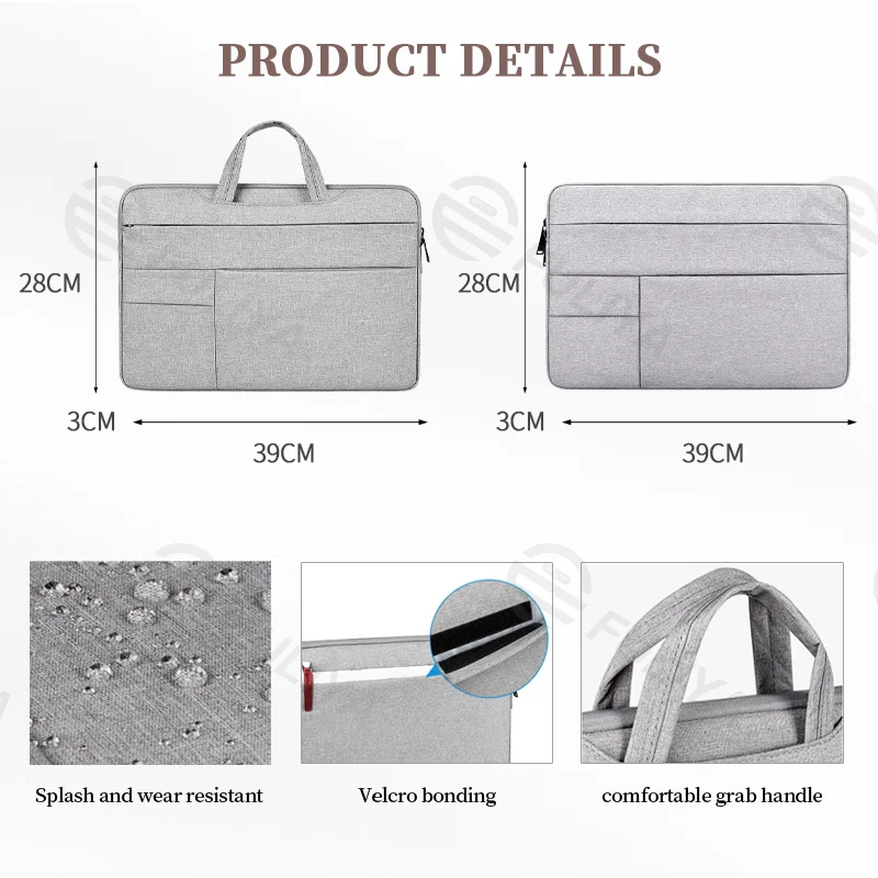 Guangzhou Fuliya Industry Co.,Ltd C-80906 Lightweight multi-compartment laptop bag, thickened plush lining, hidden carry handle, rear document pocket, and Velcro design - multiple colors for 13.3/15.4/15.6-inch laptops.
