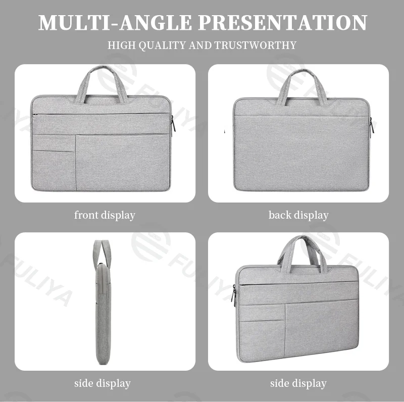 Guangzhou Fuliya Industry Co.,Ltd C-80906 Lightweight multi-compartment laptop bag, thickened plush lining, hidden carry handle, rear document pocket, and Velcro design - multiple colors for 13.3/15.4/15.6-inch laptops.