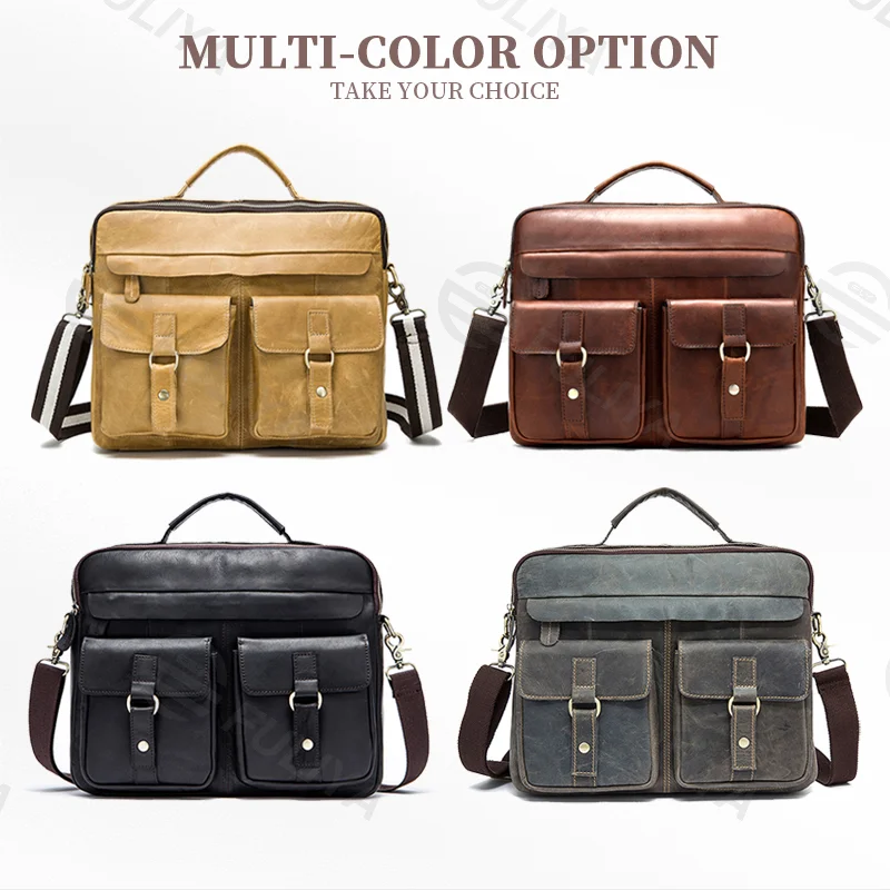 Guangzhou Fuliya Industry Co.,Ltd C-80907 Vintage crazy horse leather men's shoulder bag, top-grain cowhide, durable texture, hand and crossbody carry - for business, commuting, and casual use.