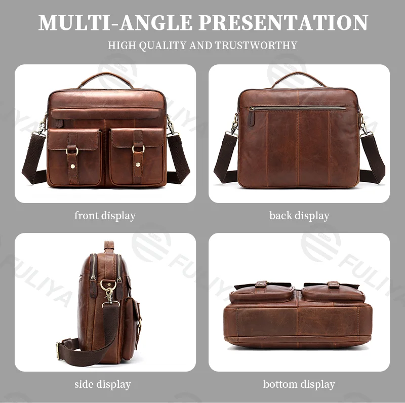 Guangzhou Fuliya Industry Co.,Ltd C-80907 Vintage crazy horse leather men's shoulder bag, top-grain cowhide, durable texture, hand and crossbody carry - for business, commuting, and casual use.