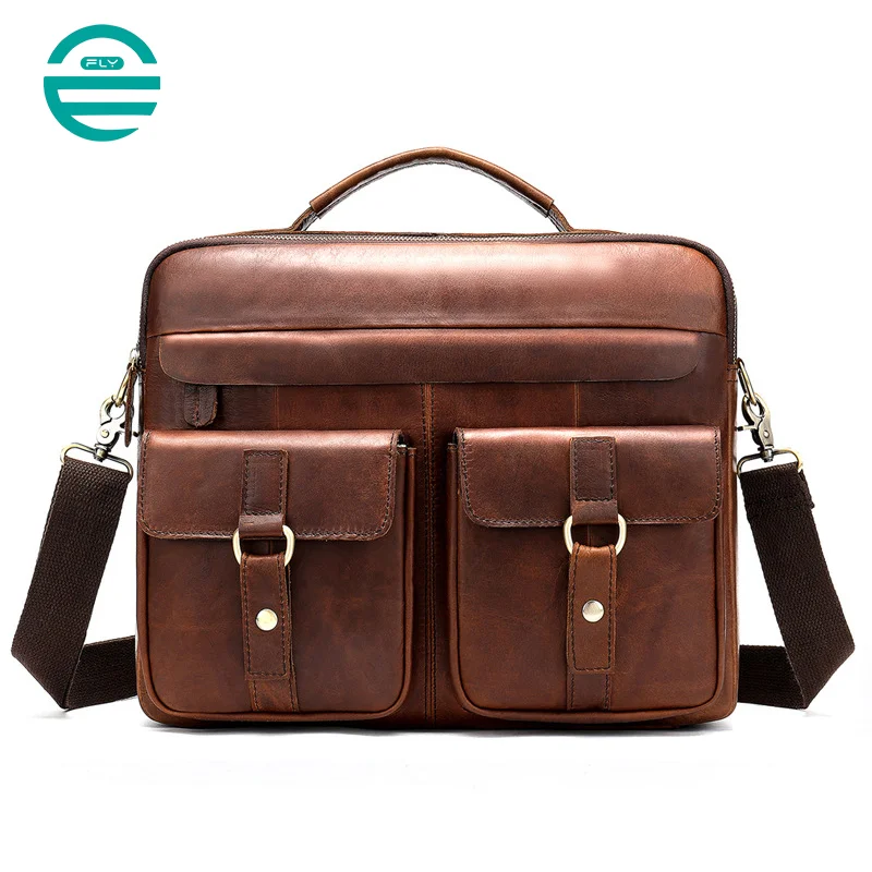 Guangzhou Fuliya Industry Co.,Ltd C-80907 Vintage crazy horse leather men's shoulder bag, top-grain cowhide, durable texture, hand and crossbody carry - for business, commuting, and casual use.