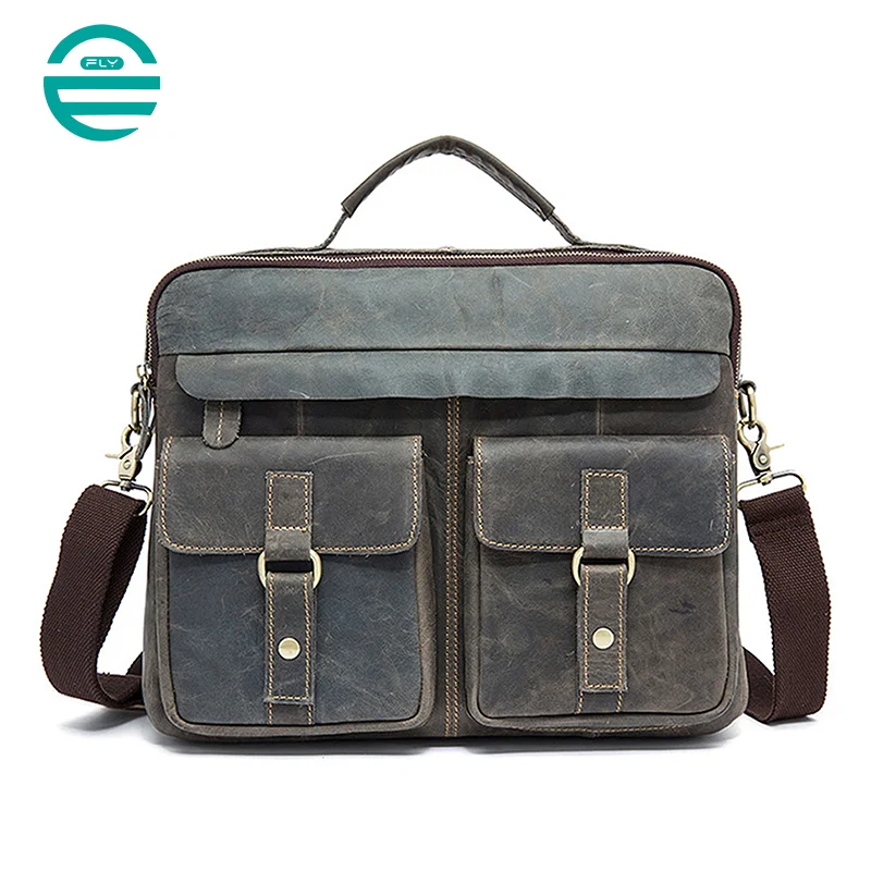 Guangzhou Fuliya Industry Co.,Ltd C-80907 Vintage crazy horse leather men's shoulder bag, top-grain cowhide, durable texture, hand and crossbody carry - for business, commuting, and casual use.