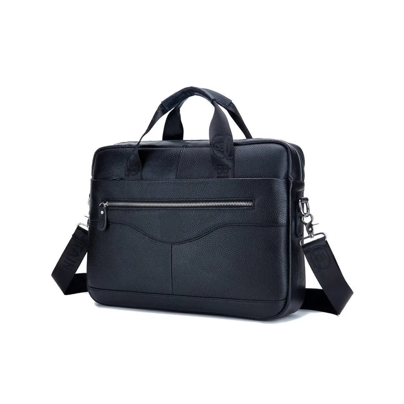 Guangzhou Fuliya Industry Co.,Ltd C-80909 Men's top-grain cowhide laptop briefcase, large capacity, laptop compartment, alloy zipper, and adjustable strap - hand, shoulder, or crossbody carry for business, commuting, and business trips.