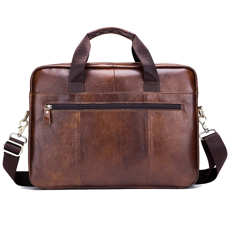 Guangzhou Fuliya Industry Co.,Ltd C-80909 Men's top-grain cowhide laptop briefcase, large capacity, laptop compartment, alloy zipper, and adjustable strap - hand, shoulder, or crossbody carry for business, commuting, and business trips.