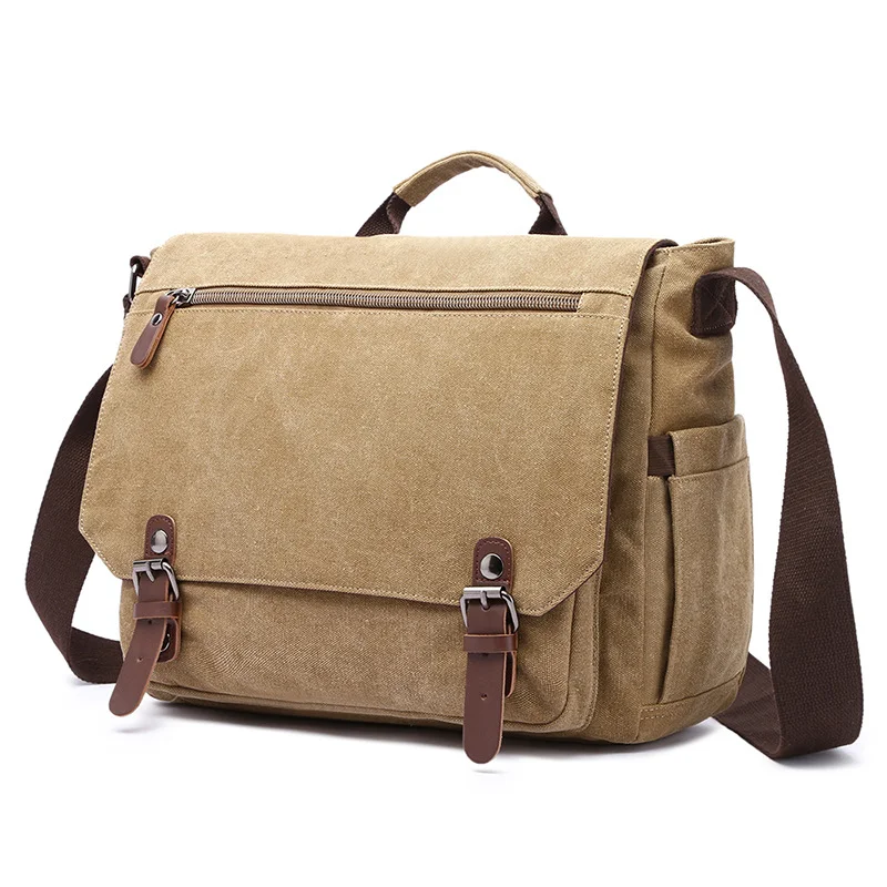 Guangzhou Fuliya Industry Co.,Ltd C-80910 Men's canvas shoulder/crossbody bag, soft washed canvas, large capacity, laptop sleeve, inner zipper pocket, and adjustable strap - hand, shoulder, or crossbody carry for business, commuting, and casual use.