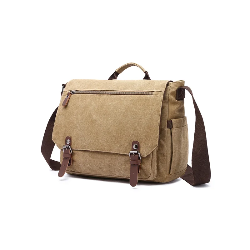 Guangzhou Fuliya Industry Co.,Ltd C-80910 Men's canvas shoulder/crossbody bag, soft washed canvas, large capacity, laptop sleeve, inner zipper pocket, and adjustable strap - hand, shoulder, or crossbody carry for business, commuting, and casual use.