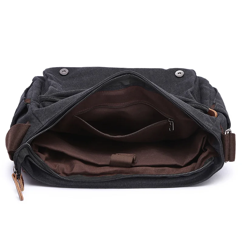 Guangzhou Fuliya Industry Co.,Ltd C-80910 Men's canvas shoulder/crossbody bag, soft washed canvas, large capacity, laptop sleeve, inner zipper pocket, and adjustable strap - hand, shoulder, or crossbody carry for business, commuting, and casual use.