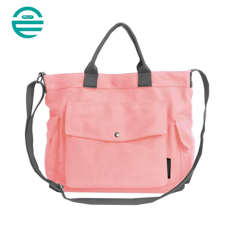 Guangzhou Fuliya Industry Co.,Ltd C-80911 Canvas tote bag, water-resistant, multiple colors, customizable, large capacity, flap pocket, side pockets, handle, and adjustable strap - for commuting, campus, and daily use.