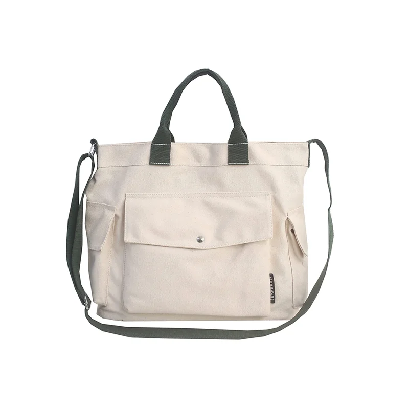 Guangzhou Fuliya Industry Co.,Ltd C-80911 Canvas tote bag, water-resistant, multiple colors, customizable, large capacity, flap pocket, side pockets, handle, and adjustable strap - for commuting, campus, and daily use.