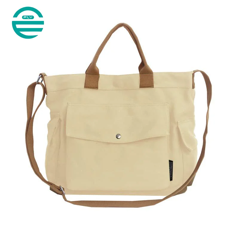 Guangzhou Fuliya Industry Co.,Ltd C-80911 Canvas tote bag, water-resistant, multiple colors, customizable, large capacity, flap pocket, side pockets, handle, and adjustable strap - for commuting, campus, and daily use.