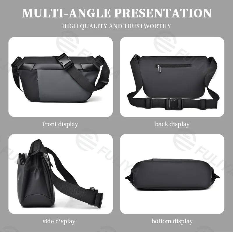 Guangzhou Fuliya Industry Co.,Ltd C-80913  Men's utility crossbody bag, water-repellent, multi-layer storage, fits 7.9" iPad, heavy-duty buckle, quick-release clip, and adjustable strap - for cycling, commuting, and outdoor.