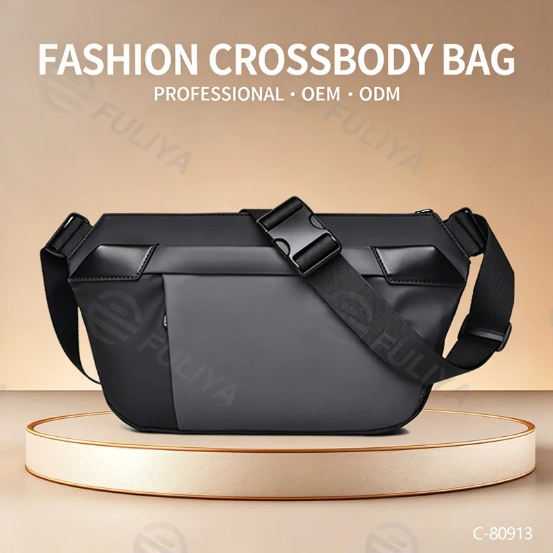 Guangzhou Fuliya Industry Co.,Ltd C-80913  Men's utility crossbody bag, water-repellent, multi-layer storage, fits 7.9" iPad, heavy-duty buckle, quick-release clip, and adjustable strap - for cycling, commuting, and outdoor.