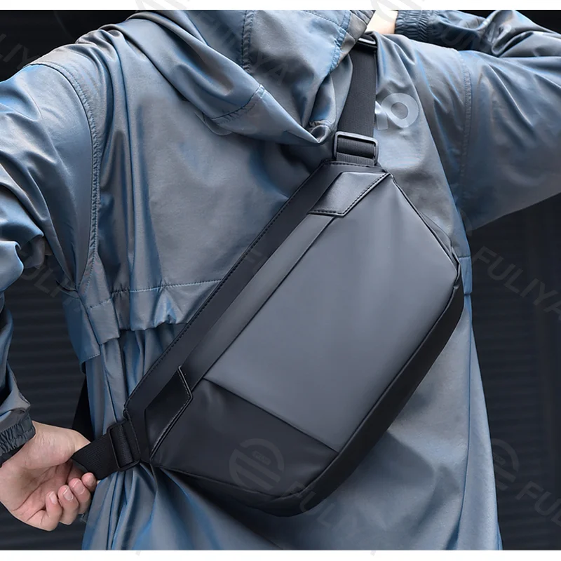 Guangzhou Fuliya Industry Co.,Ltd C-80913  Men's utility crossbody bag, water-repellent, multi-layer storage, fits 7.9" iPad, heavy-duty buckle, quick-release clip, and adjustable strap - for cycling, commuting, and outdoor.