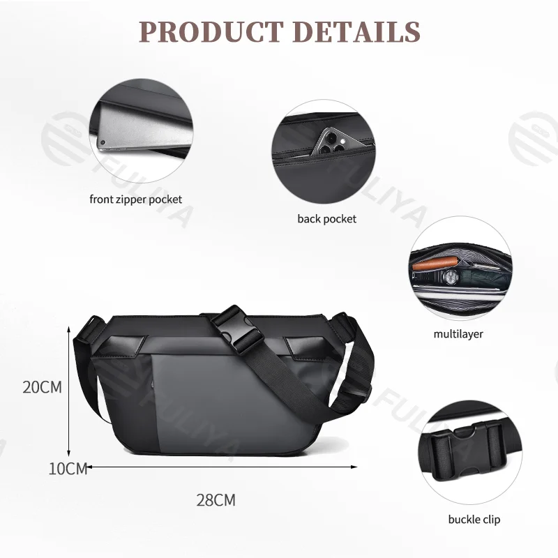 Guangzhou Fuliya Industry Co.,Ltd C-80913  Men's utility crossbody bag, water-repellent, multi-layer storage, fits 7.9" iPad, heavy-duty buckle, quick-release clip, and adjustable strap - for cycling, commuting, and outdoor.