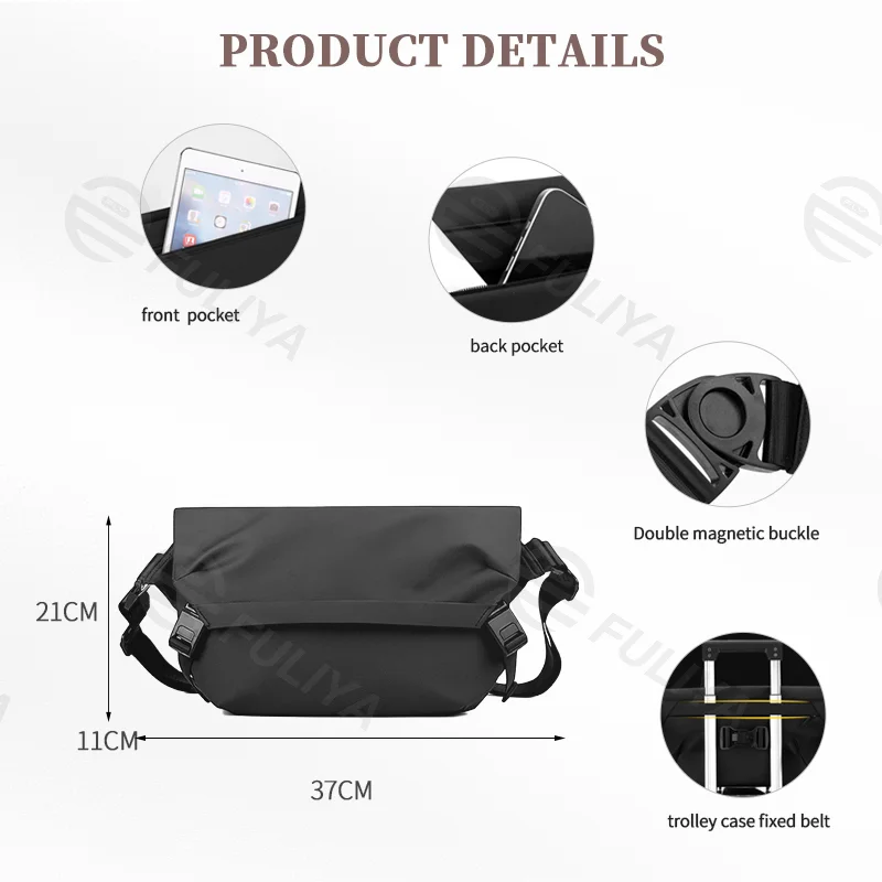 Guangzhou Fuliya Industry Co.,Ltd C-80914 New crossbody bag, water-repellent nylon, multi-layer large capacity, double magnetic buckle, adjustable strap, and luggage strap - hand carry or attach to suitcase for commuting, travel, and daily use.