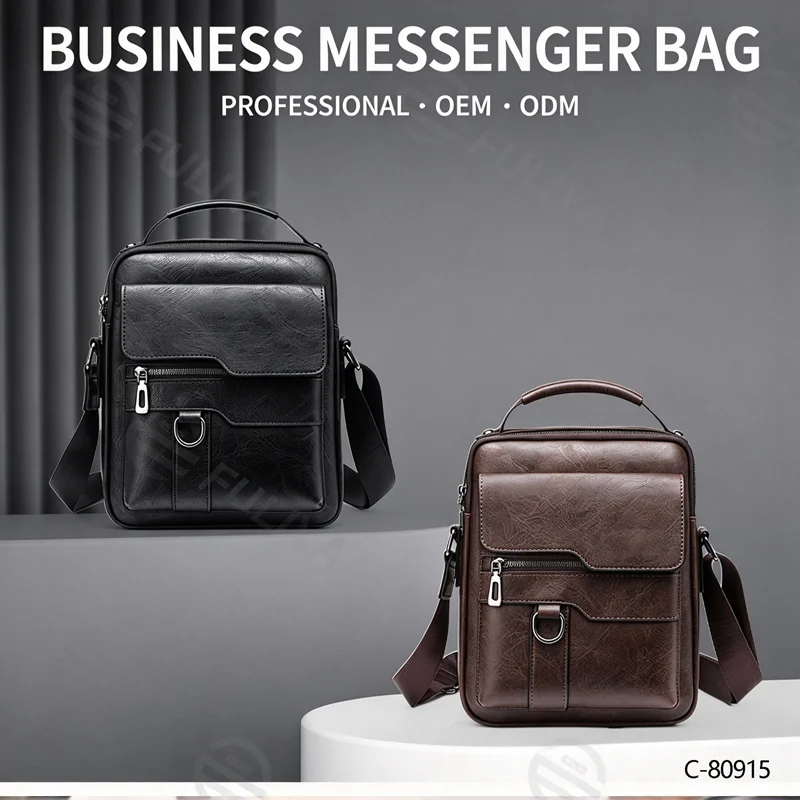 Guangzhou Fuliya Industry Co.,Ltd C-80915  Men's vintage crossbody bag, textured leather, compact body with large capacity, multi-pockets, and quality hardware - shoulder, crossbody, or hand carry for business, commuting, and daily use.