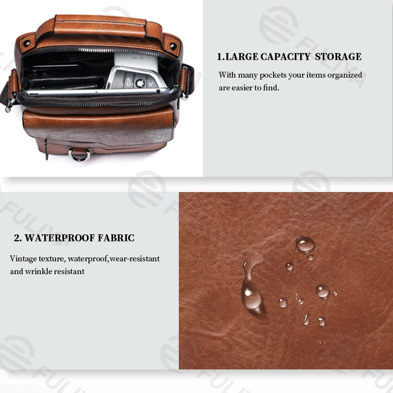 Guangzhou Fuliya Industry Co.,Ltd C-80915  Men's vintage crossbody bag, textured leather, compact body with large capacity, multi-pockets, and quality hardware - shoulder, crossbody, or hand carry for business, commuting, and daily use.