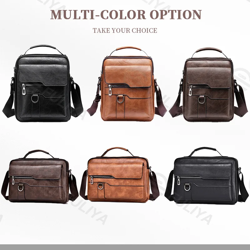 Guangzhou Fuliya Industry Co.,Ltd C-80915  Men's vintage crossbody bag, textured leather, compact body with large capacity, multi-pockets, and quality hardware - shoulder, crossbody, or hand carry for business, commuting, and daily use.