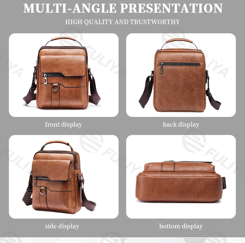Guangzhou Fuliya Industry Co.,Ltd C-80915  Men's vintage crossbody bag, textured leather, compact body with large capacity, multi-pockets, and quality hardware - shoulder, crossbody, or hand carry for business, commuting, and daily use.