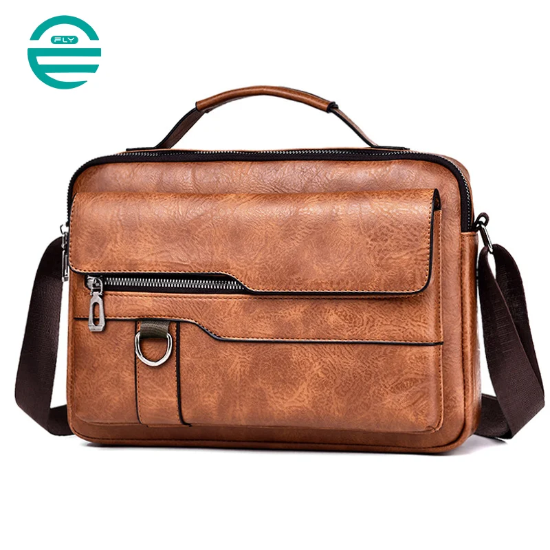Guangzhou Fuliya Industry Co.,Ltd C-80915  Men's vintage crossbody bag, textured leather, compact body with large capacity, multi-pockets, and quality hardware - shoulder, crossbody, or hand carry for business, commuting, and daily use.