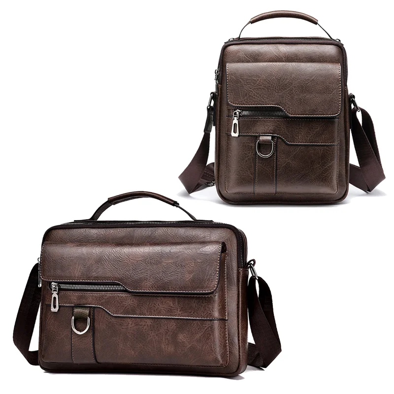 Guangzhou Fuliya Industry Co.,Ltd C-80915  Men's vintage crossbody bag, textured leather, compact body with large capacity, multi-pockets, and quality hardware - shoulder, crossbody, or hand carry for business, commuting, and daily use.