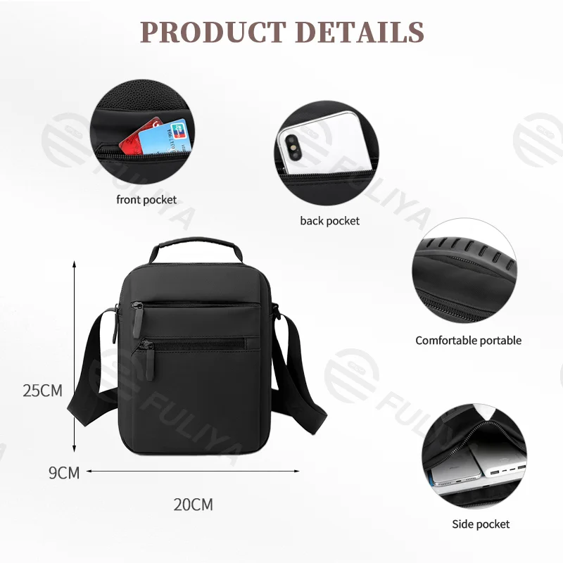 Guangzhou Fuliya Industry Co.,Ltd C-80916 New men's crossbody bag, high-density water-repellent nylon, multi-layer large capacity, multiple pockets, and adjustable strap - hand or shoulder carry for commuting, travel, and outdoor.