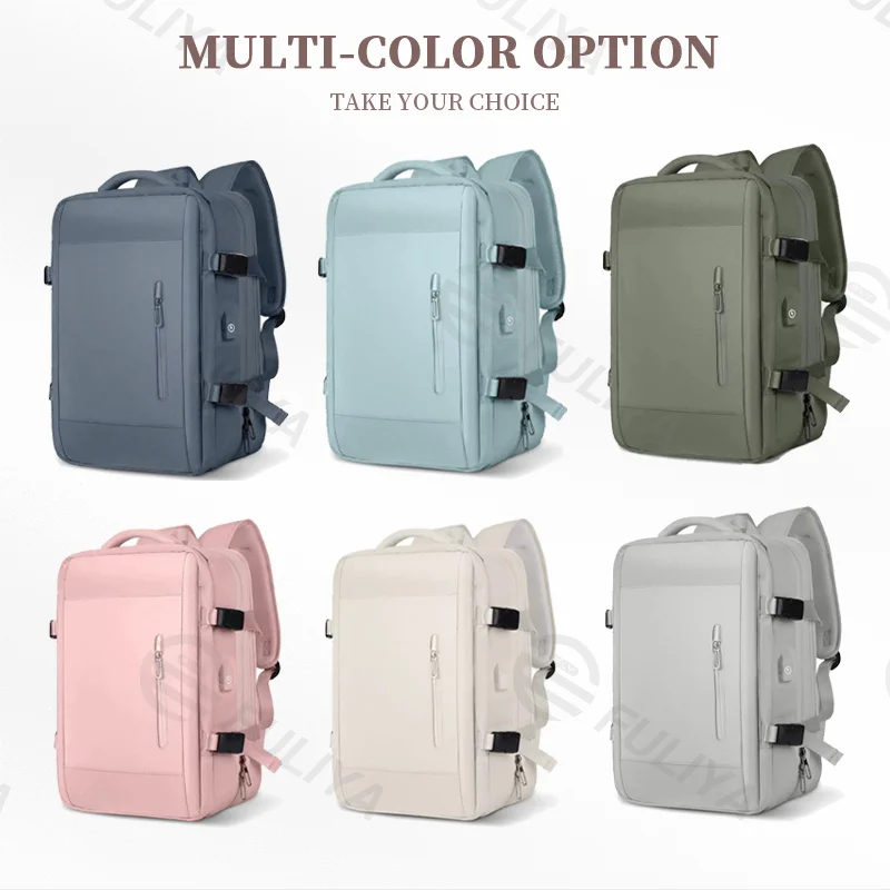 Guangzhou Fuliya Industry Co.,Ltd C-80925 New expandable backpack, water-resistant, 28L to 40L, laptop compartment, wet/dry pocket, anti-theft rear pocket, USB port, and luggage strap - for commuting, travel, and business trips.