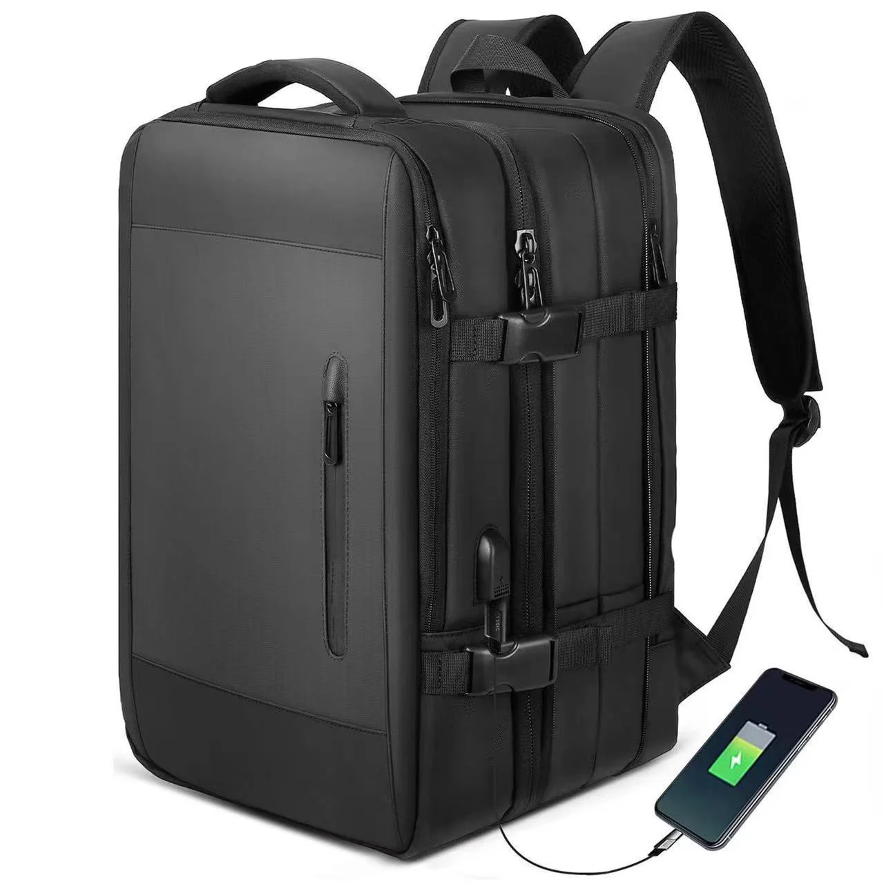 Guangzhou Fuliya Industry Co.,Ltd C-80925 New expandable backpack, water-resistant, 28L to 40L, laptop compartment, wet/dry pocket, anti-theft rear pocket, USB port, and luggage strap - for commuting, travel, and business trips.