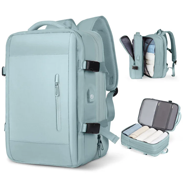 Guangzhou Fuliya Industry Co.,Ltd C-80925 New expandable backpack, water-resistant, 28L to 40L, laptop compartment, wet/dry pocket, anti-theft rear pocket, USB port, and luggage strap - for commuting, travel, and business trips.
