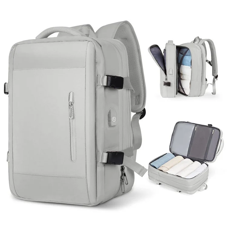 Guangzhou Fuliya Industry Co.,Ltd C-80925 New expandable backpack, water-resistant, 28L to 40L, laptop compartment, wet/dry pocket, anti-theft rear pocket, USB port, and luggage strap - for commuting, travel, and business trips.