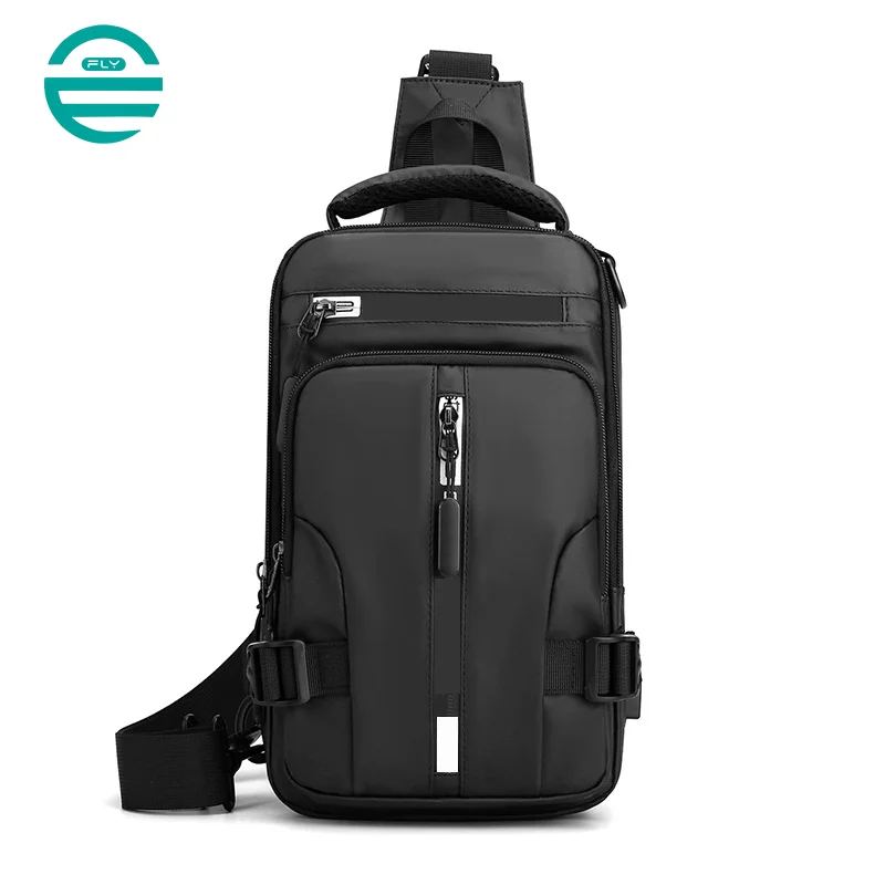 Guangzhou Fuliya Industry Co.,Ltd C-80926 New men's water-repellent multi-functional chest bag, multi-layer large capacity, approx. 0.34kg, USB port, and adjustable strap - shoulder, backpack, hand, or chest carry for casual, commuting, and outdoor.