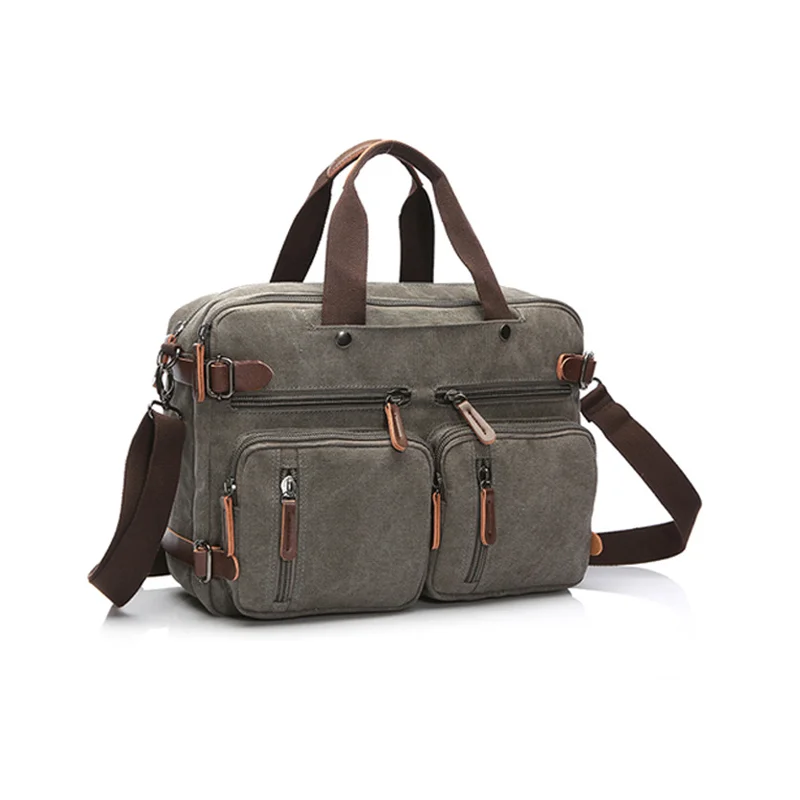 Guangzhou Fuliya Industry Co.,Ltd C-80927 Canvas briefcase, hand, crossbody, or backpack carry, concealable straps, multi-pocket, built-in laptop compartment, large fits 17