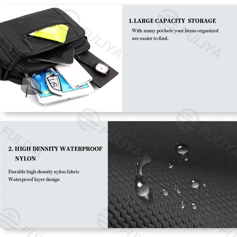 Guangzhou Fuliya Industry Co.,Ltd C-80928 New men's utility crossbody bag, high-density nylon, multi-layer large capacity, anti-theft rear pocket, and durable comfortable handle - for sports, commuting, and cycling.