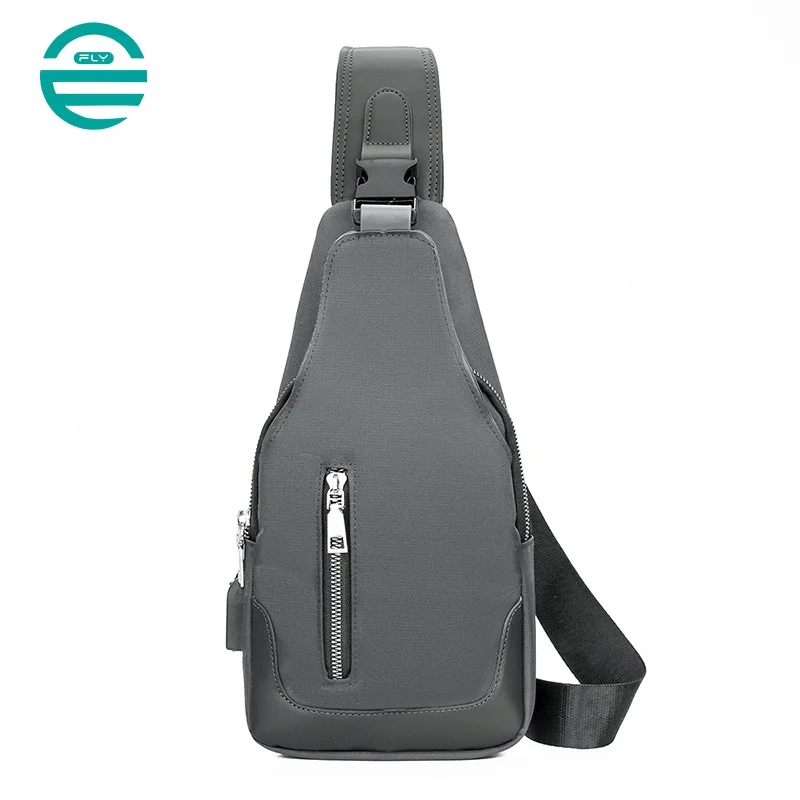 Guangzhou Fuliya Industry Co.,Ltd C-80929 Men's Oxford chest bag, minimalist business design, headphone hole, adjustable strap, hidden zipper pocket, and USB port - for commuting, daily use, and travel.