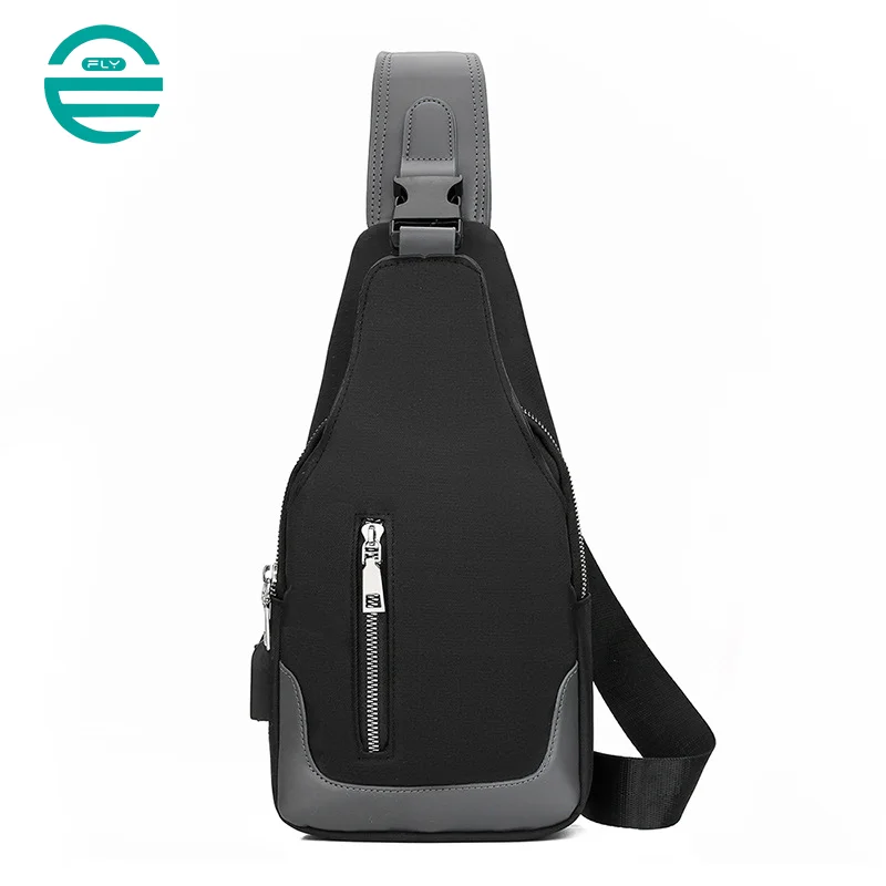 Guangzhou Fuliya Industry Co.,Ltd C-80929 Men's Oxford chest bag, minimalist business design, headphone hole, adjustable strap, hidden zipper pocket, and USB port - for commuting, daily use, and travel.