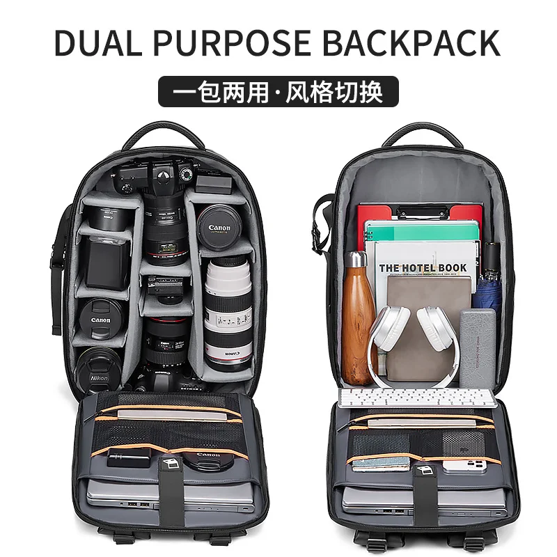Guangzhou Fuliya Industry Co.,Ltd C-80930 Camera backpack, water-resistant, large capacity, camera compartment, laptop sleeve, removable padded dividers, rear anti-theft opening - for photography and casual use.