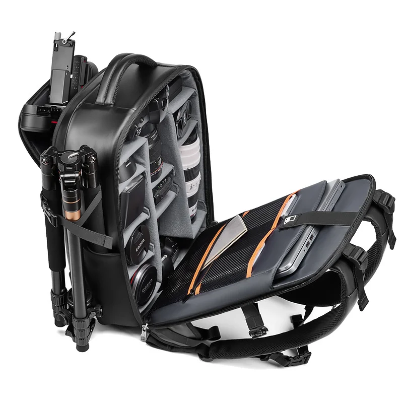 Guangzhou Fuliya Industry Co.,Ltd C-80930 Camera backpack, water-resistant, large capacity, camera compartment, laptop sleeve, removable padded dividers, rear anti-theft opening - for photography and casual use.