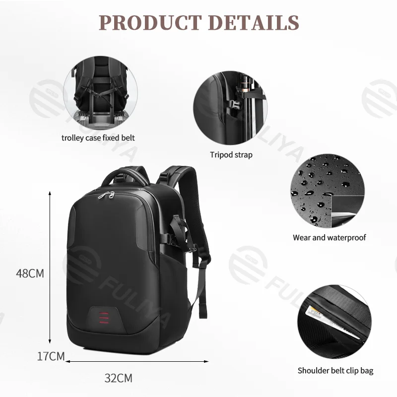Guangzhou Fuliya Industry Co.,Ltd C-80930 Camera backpack, water-resistant, large capacity, camera compartment, laptop sleeve, removable padded dividers, rear anti-theft opening - for photography and casual use.