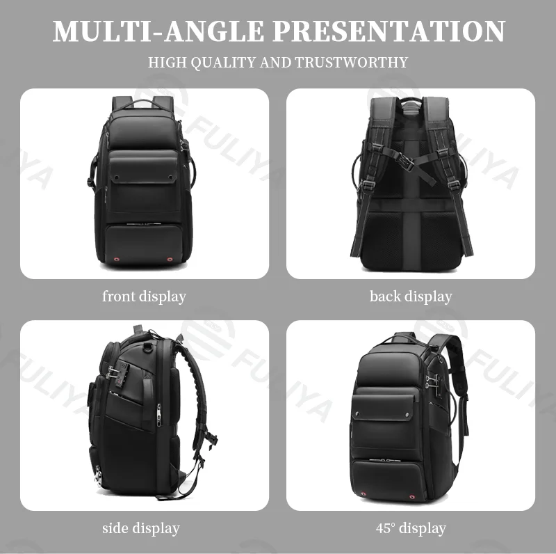 Guangzhou Fuliya Industry Co.,Ltd C-80931 Multi-functional camera backpack, dual-use for photography and casual carry, large capacity, laptop sleeve, combination lock, removable dividers, tripod attachment, and survival whistle - water-resistant.