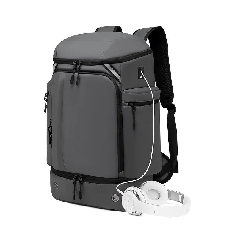 Guangzhou Fuliya Industry Co.,Ltd C-80932  Men's 45L large-capacity backpack, fits a 17" laptop and 5-7 days of gear, with shoe compartment, wet/dry pocket, USB port, anti-theft rear pocket, and luggage strap - for travel, business trips, and commuting.