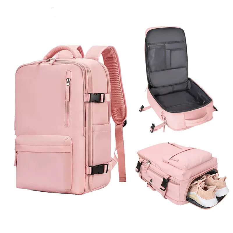 Guangzhou Fuliya Industry Co.,Ltd C-80933 Lightweight backpack, 23L expandable to 39L, 180° opening, large capacity for a 16" laptop and 5-7 days of gear, with shoe compartment, wet/dry pocket, USB port, 3D cushioning back pad, and luggage strap.