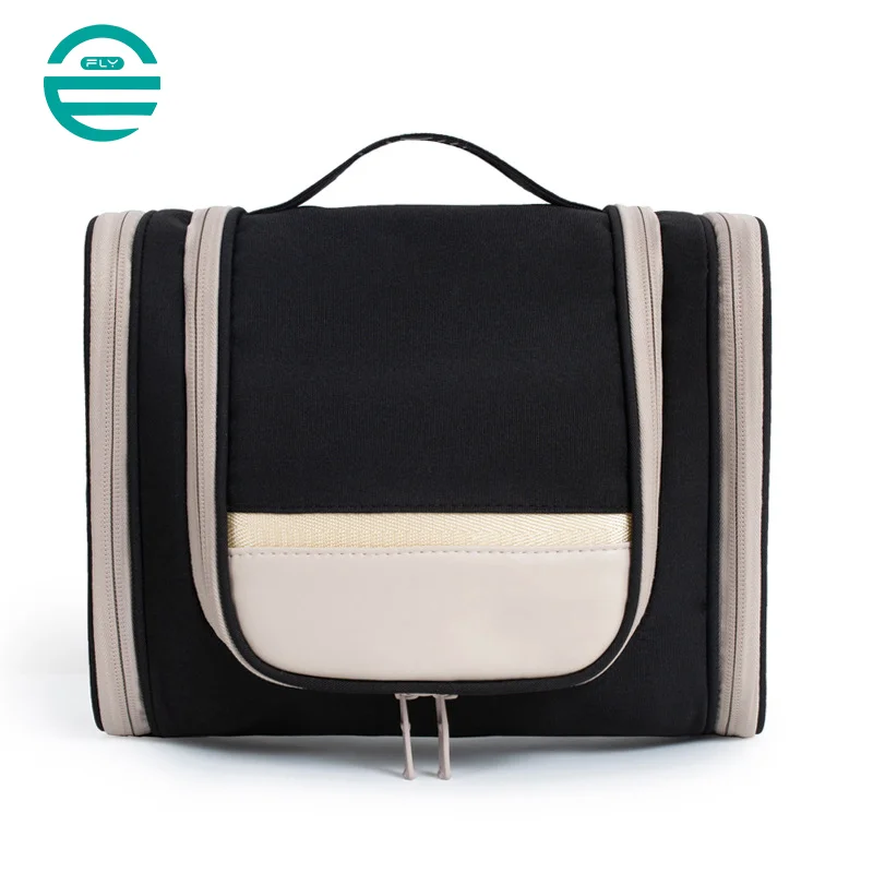 Guangzhou Fuliya Industry Co.,Ltd C-80934 Travel double-open toiletry bag, flap and hanging design saves space, large capacity, makeup brush pouch, mesh and side pockets, hook, lightweight and foldable - for travel and daily use.