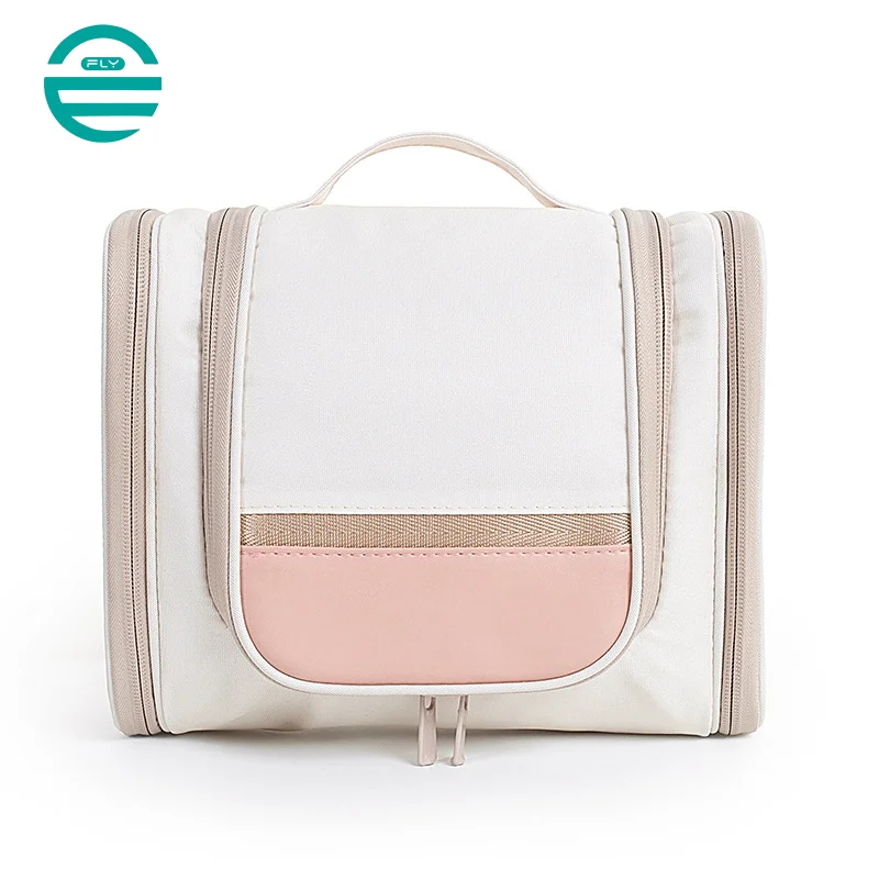 Guangzhou Fuliya Industry Co.,Ltd C-80934 Travel double-open toiletry bag, flap and hanging design saves space, large capacity, makeup brush pouch, mesh and side pockets, hook, lightweight and foldable - for travel and daily use.