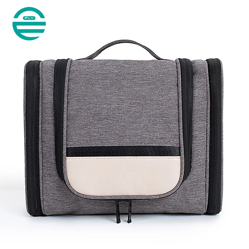 Guangzhou Fuliya Industry Co.,Ltd C-80934 Travel double-open toiletry bag, flap and hanging design saves space, large capacity, makeup brush pouch, mesh and side pockets, hook, lightweight and foldable - for travel and daily use.