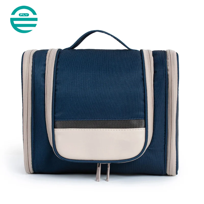 Guangzhou Fuliya Industry Co.,Ltd C-80934 Travel double-open toiletry bag, flap and hanging design saves space, large capacity, makeup brush pouch, mesh and side pockets, hook, lightweight and foldable - for travel and daily use.