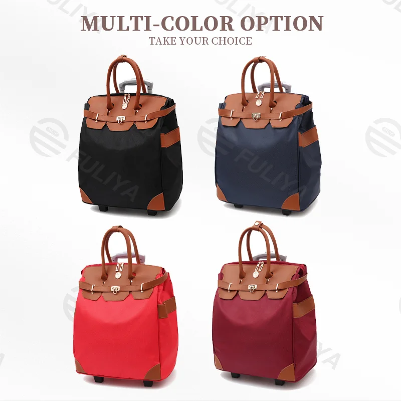 Guangzhou Fuliya Industry Co.,Ltd C-80935 Short-trip trolley bag, large capacity with multi-layer structure, holds clothes, sunglasses, phone, and more for travel needs - lightweight hand or pull carry for men and women on short trips.