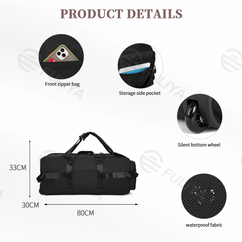 Guangzhou Fuliya Industry Co.,Ltd C-80936 Multi-functional large-capacity travel bag, backpack, handbag, or trolley carry, silent wheels, anti-scratch pad, and adjustable buckle, foldable - for daily use, travel, and outdoor.
