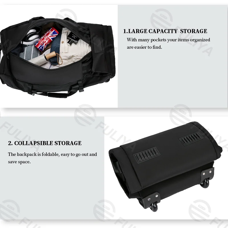 Guangzhou Fuliya Industry Co.,Ltd C-80936 Multi-functional large-capacity travel bag, backpack, handbag, or trolley carry, silent wheels, anti-scratch pad, and adjustable buckle, foldable - for daily use, travel, and outdoor.