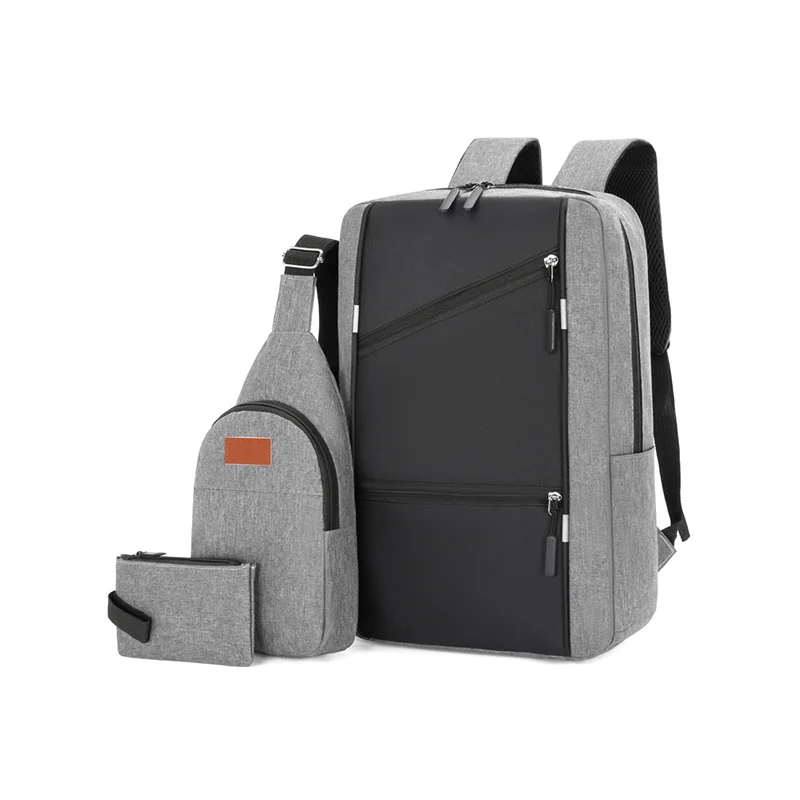 Guangzhou Fuliya Industry Co.,Ltd C-80938 Stylish spliced backpack with a convenient charging port. Features a laptop compartment, multi-zipper pockets, and large-capacity storage. Suitable for business, commuting, students, and travel.