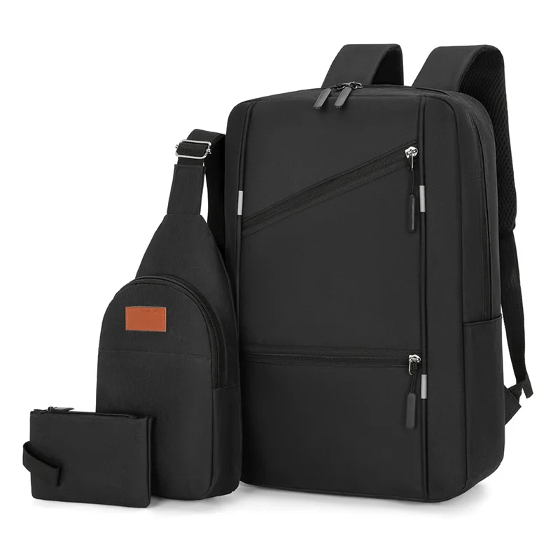 Guangzhou Fuliya Industry Co.,Ltd C-80938 Stylish spliced backpack with a convenient charging port. Features a laptop compartment, multi-zipper pockets, and large-capacity storage. Suitable for business, commuting, students, and travel.